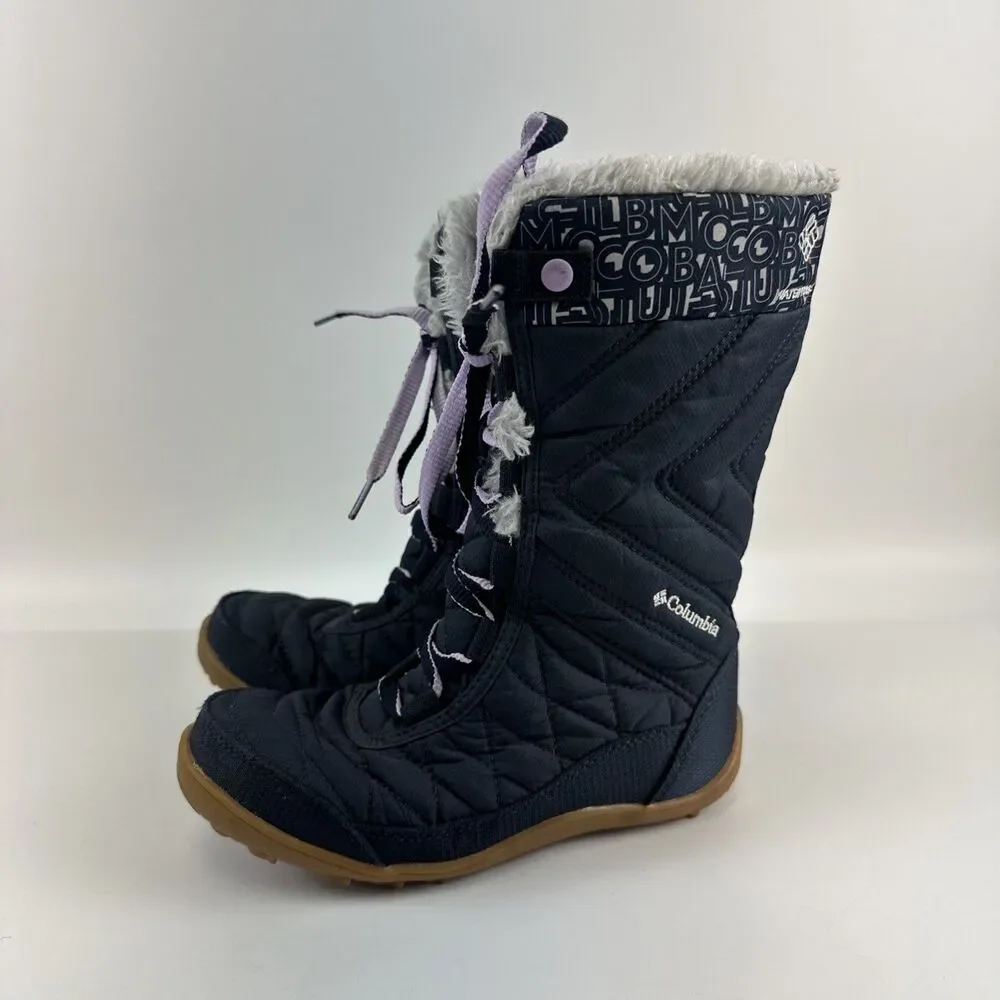 Columbia Mid II Print Omni Heat Boot Navy Blue Lace Up Purple Faux Fur Girls 1